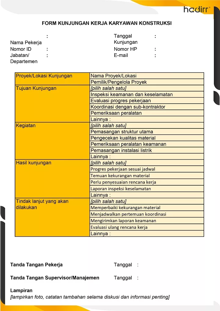 Contoh Form Kunjungan Kerja Pekerja Konstruksi