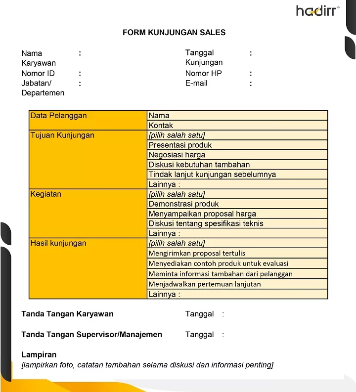 Contoh Form Kunjungan Kerja Sales Lapangan